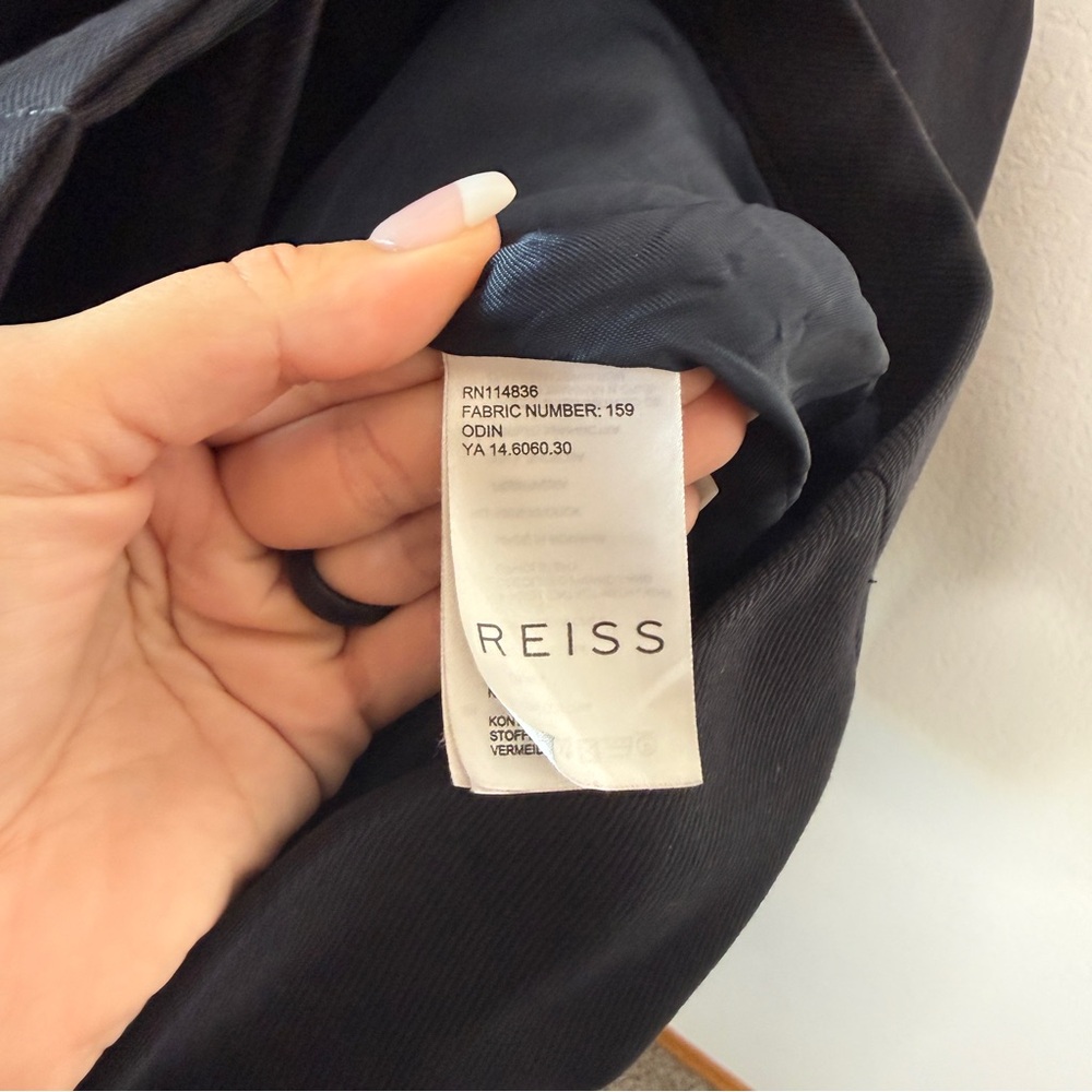 Reiss Jacket Moto Navy Asymmetrical Zip Silver Hardware Lined Collar Wear XL - Picture 9 of 10